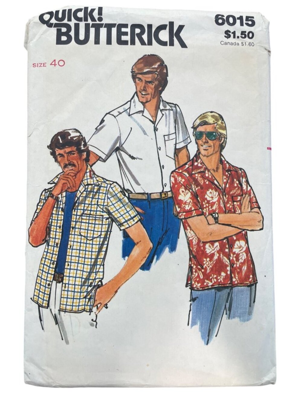 Vintage Butterick 6015 Mens Shirt Sewing Pattern Size 40 Short Sleeve Retro CUT